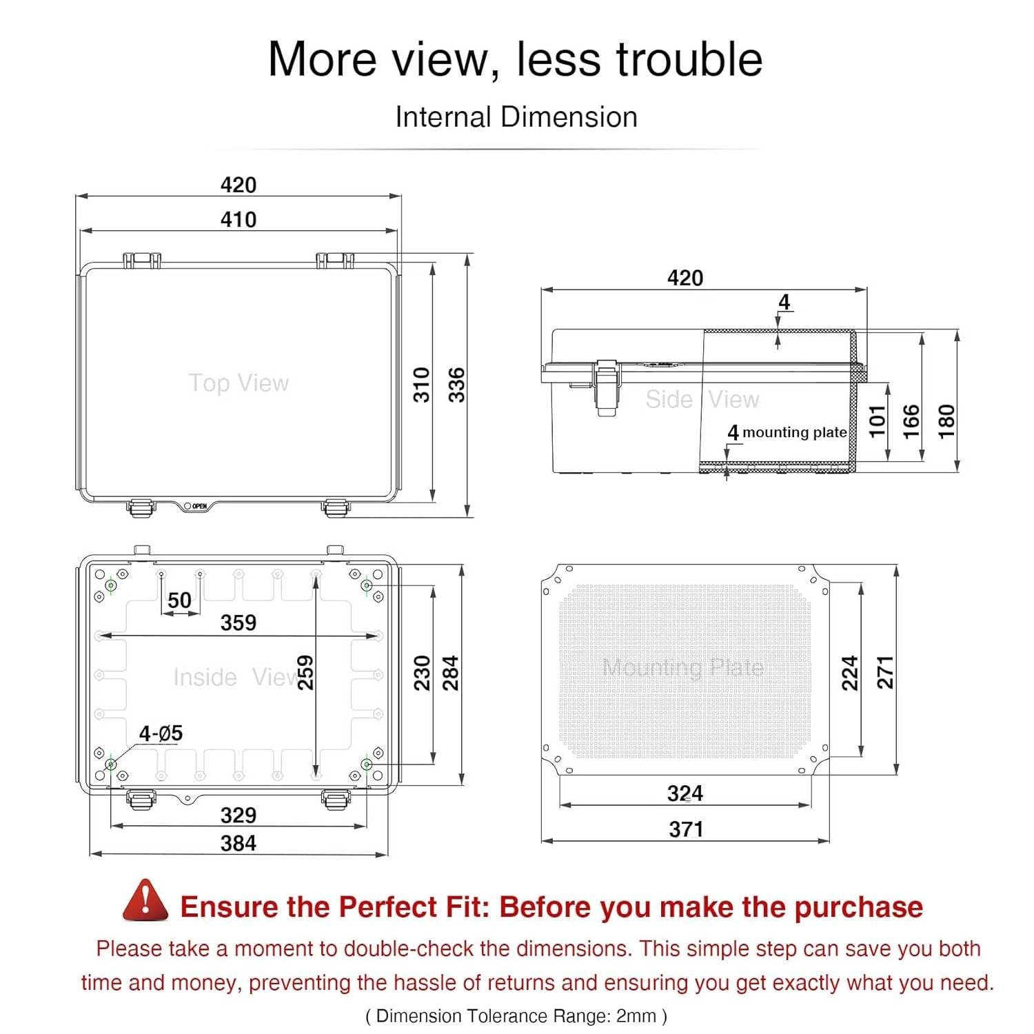 Waterproof Junction Box IP67 Outdoor Plastic Electrical Project Enclosure Weatherproof with Mounting Plate, Wall Brackets, Hinged Grey Cover 16.1"X12.2"X7.1"